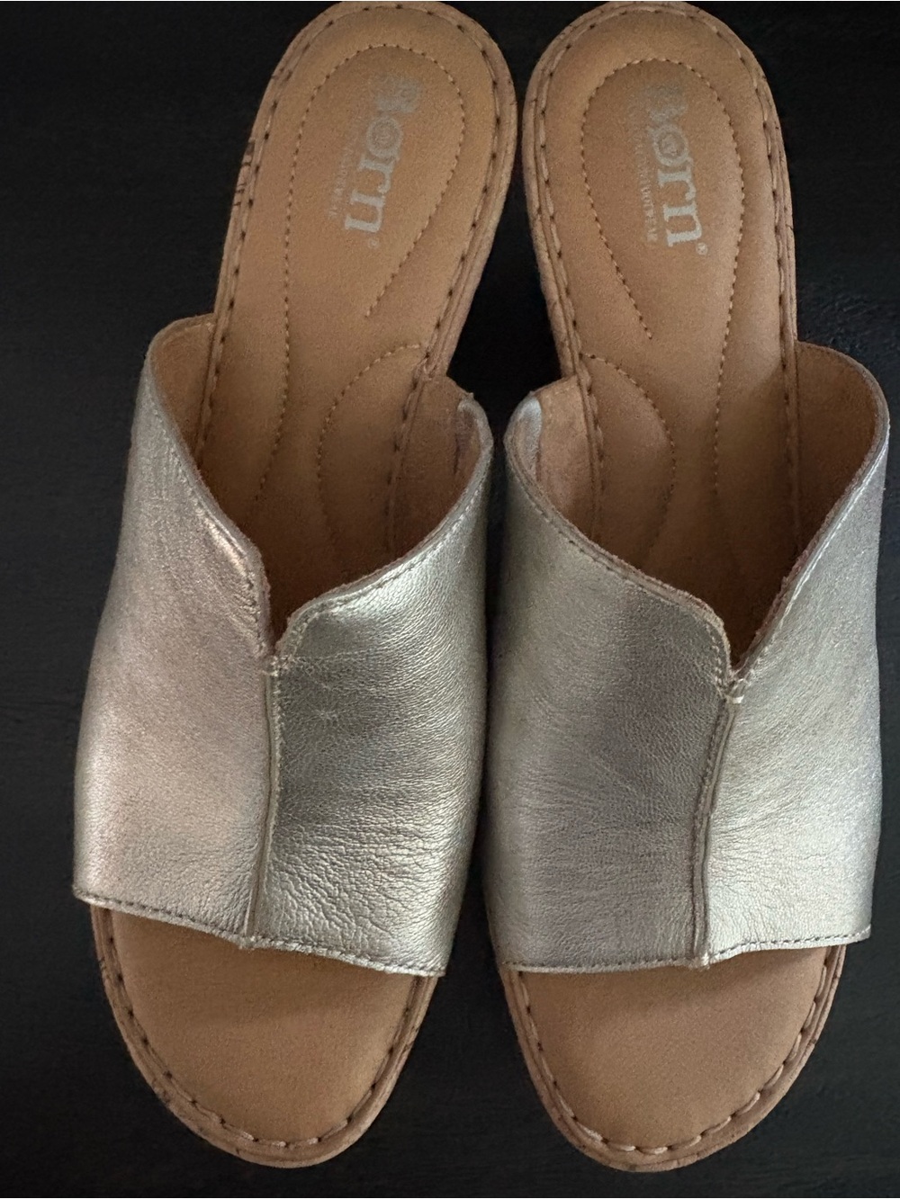 Born Metallic Silver Open-Toe Slide Mules